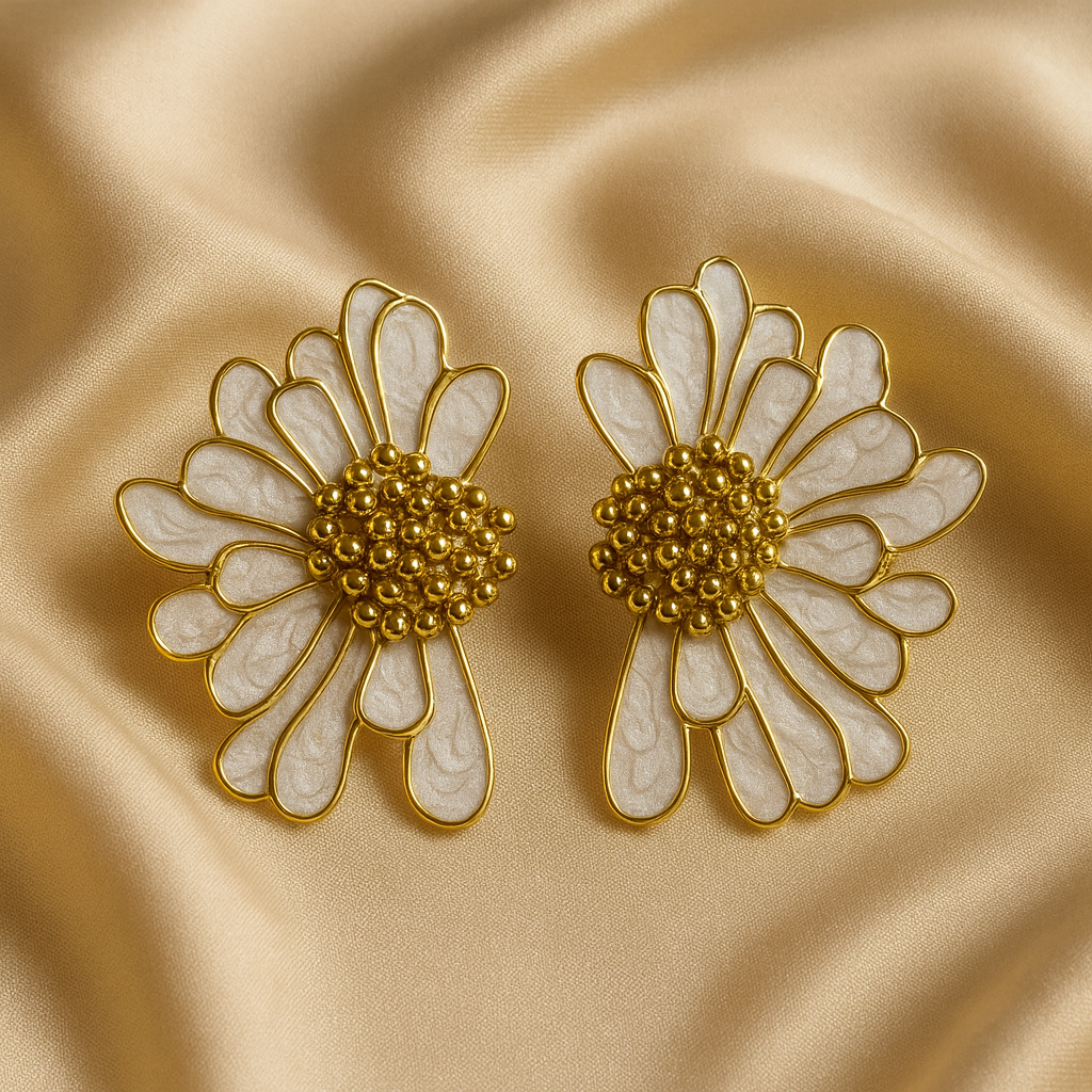 Aros Alba floral - Dorados con pétalos nacarados