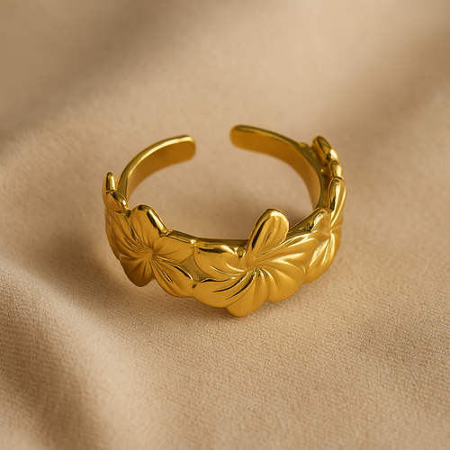 Anillo Ajustable “Golden Leaves” – Elegancia Natural Bañada en Oro 18K