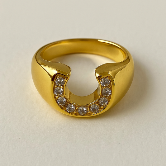 Anillo Herraje Gold Shine | Diseño Moderno con Brillantes Piedras