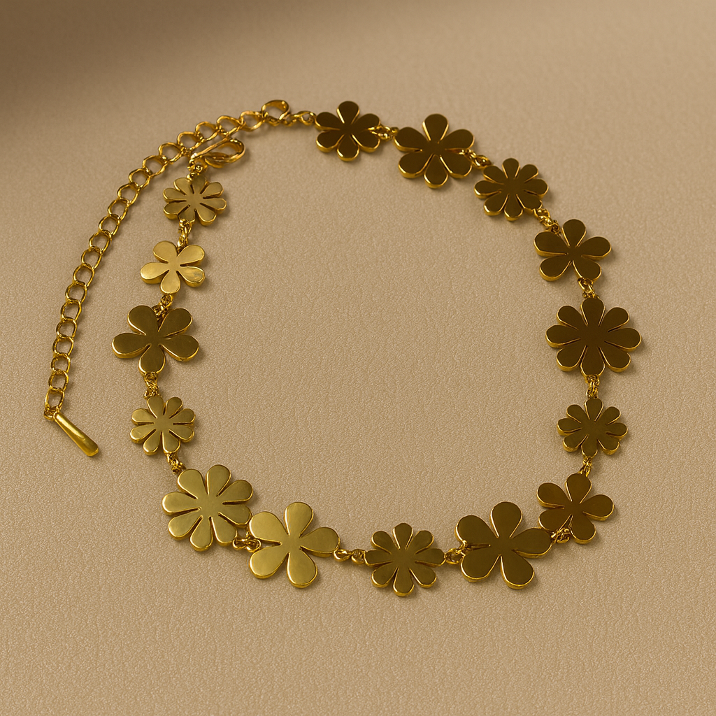 Pulsera Golden Bloom – Pulsera de Flores Doradas Minimalistas