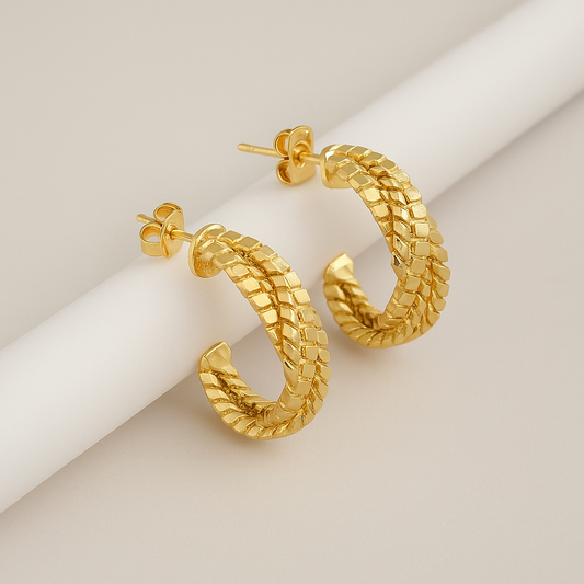 Aros dorados espiral delux - Baño oro 18 k