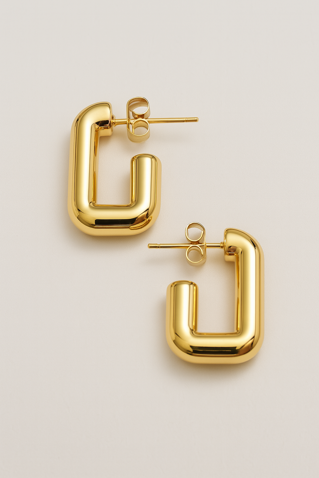 Aros Rectangulares golden fun - Baño oro 18 k