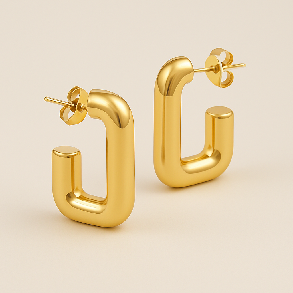 Aros Rectangulares golden fun - Baño oro 18 k